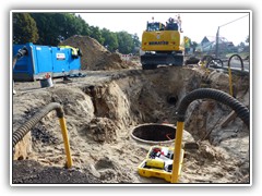 damit die Baugrube trocken bleibt, wird das Grundwasser abgesaugt.
